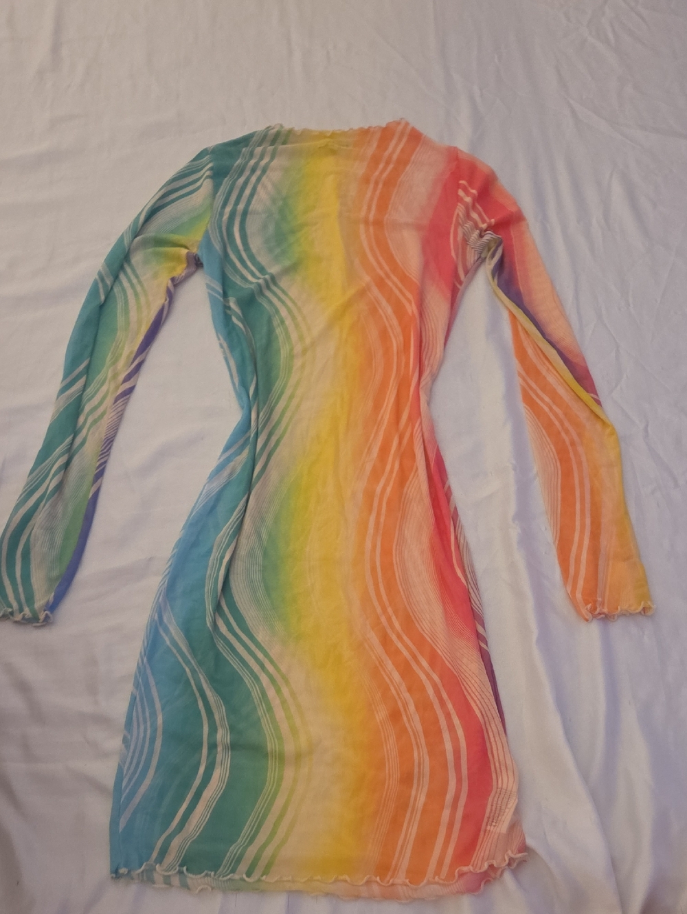 Fashion Nova Rainbow Striped Long Sleeve Mini Dress